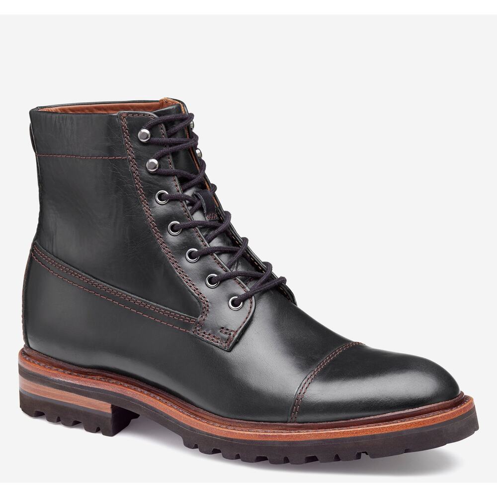 Johnston & Murphy Men's Dudley Lug Cap Toe Boots Lace Up Black Size 9m Nwob
